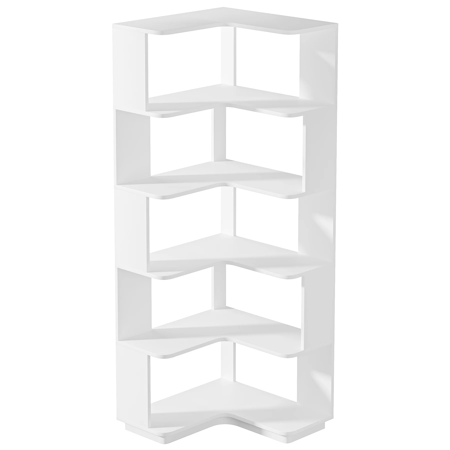 Tribesigns 6 tier corner bookshelf 64.96 inch tall industrial bookcase with anti-drop panel,wood grain shelf - white