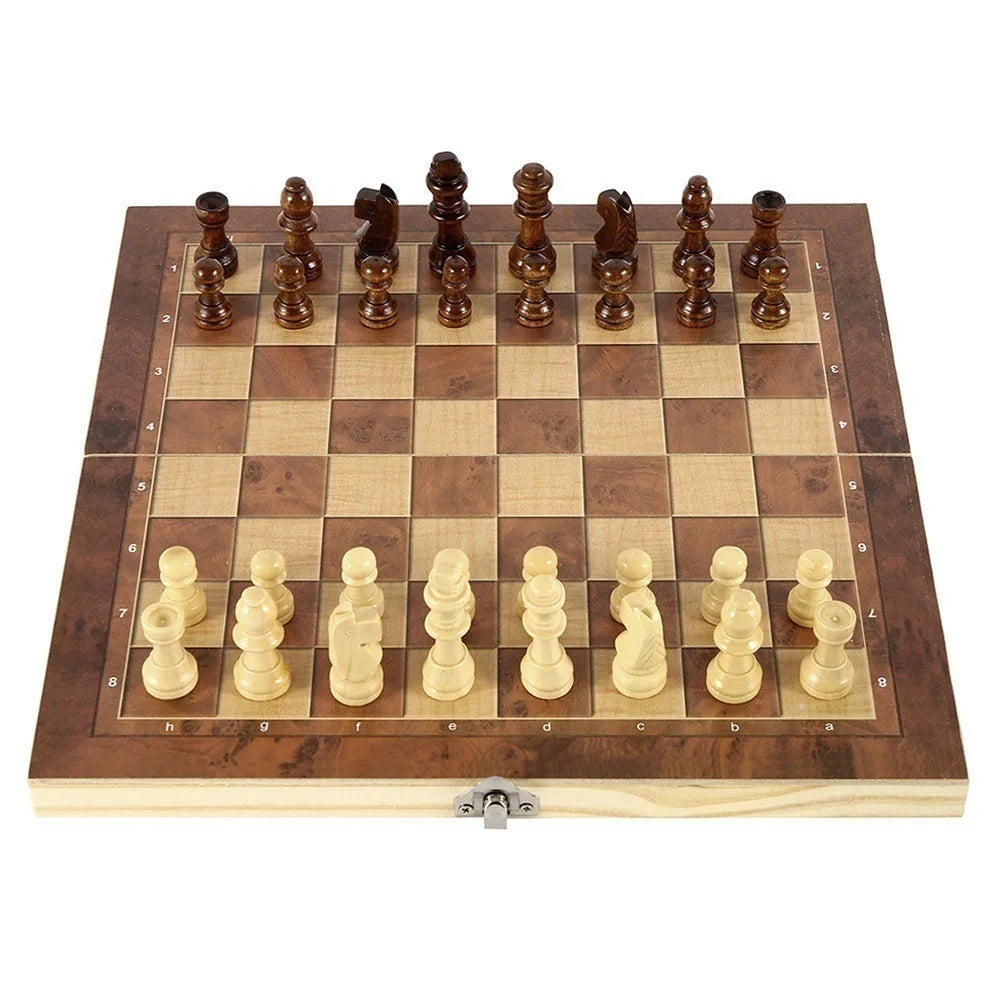 3 in 1 foldable international chess folding wooden portable game board for adults high-end gift - 24 x 24cm