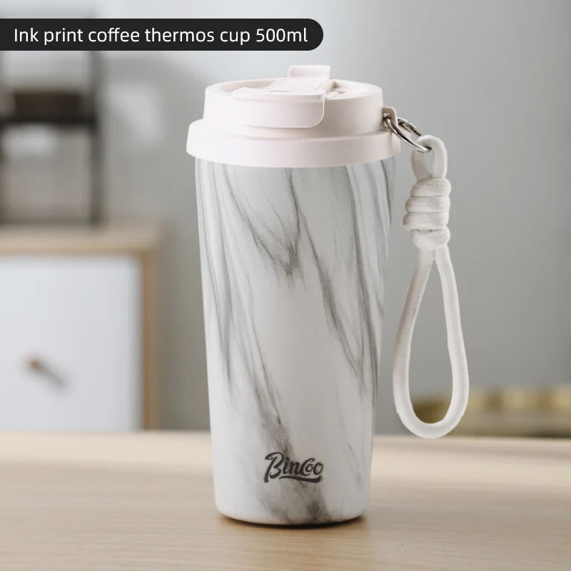 Bincoo 500ml wood grain pattern coffee thermal cup travel mug insulated vaccum portable 304 stainless steel thermos