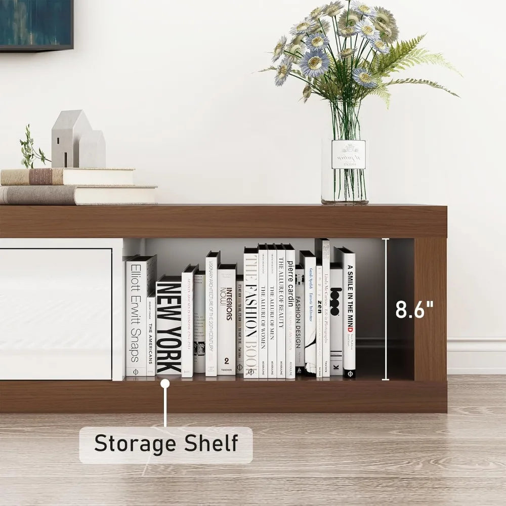 Extendable tv stand modern entertainment center for up to 120 inch wood reversible media console with 3 drawers livi