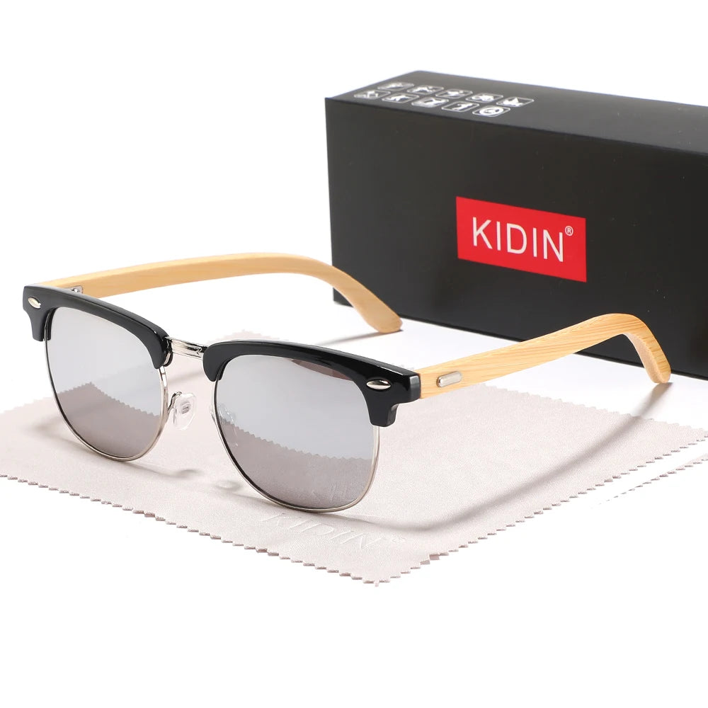 Fashionable new rice nail glasses men half frame bamboo and wood sunglasses classic retro wooden foot women - silver