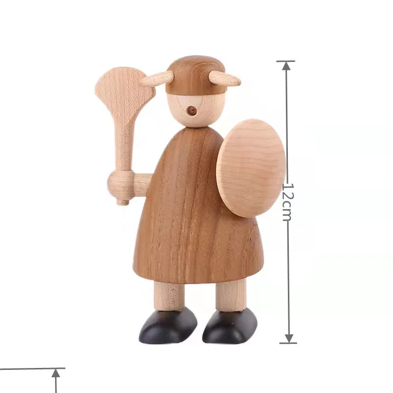 Traditional style wooden dolls for home decor creative wood carved vikings figures designed figurines shelf - 12cm / 1