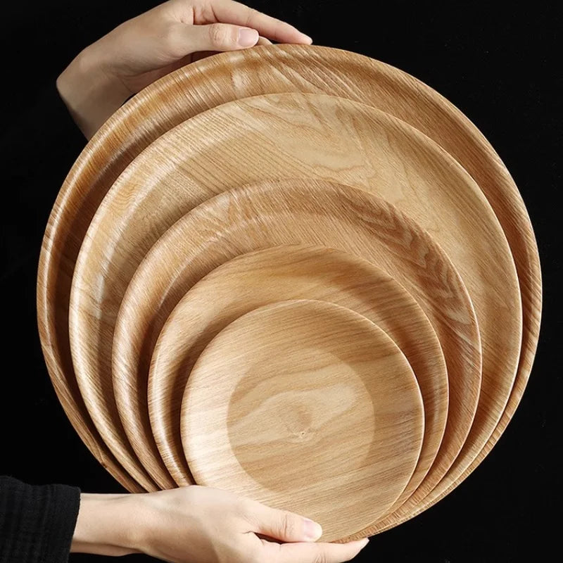 Wooden dinner plate round dessert wood coffee cake tray bakery bread display kitchen tableware accessories
