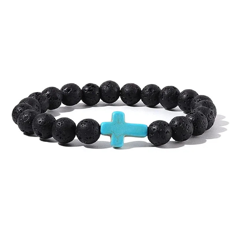 Prayer men natural stone wood beads rosary hematite cross bracelets onyx meditation bracelet women yoga jewelry homme