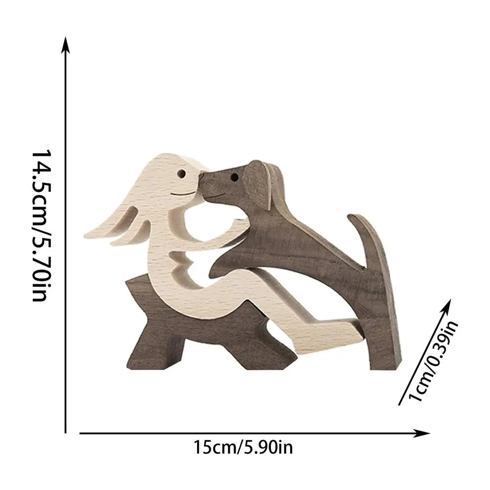 Cute wood dog human statue craft figurine desktop table ornament carving model home room decoration pet sculpture
