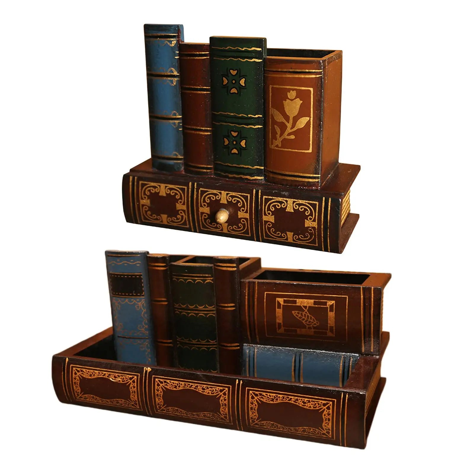 Wooden pen holder book shaped multi-functional desk organizer case pencils storage box vintage classroom table home