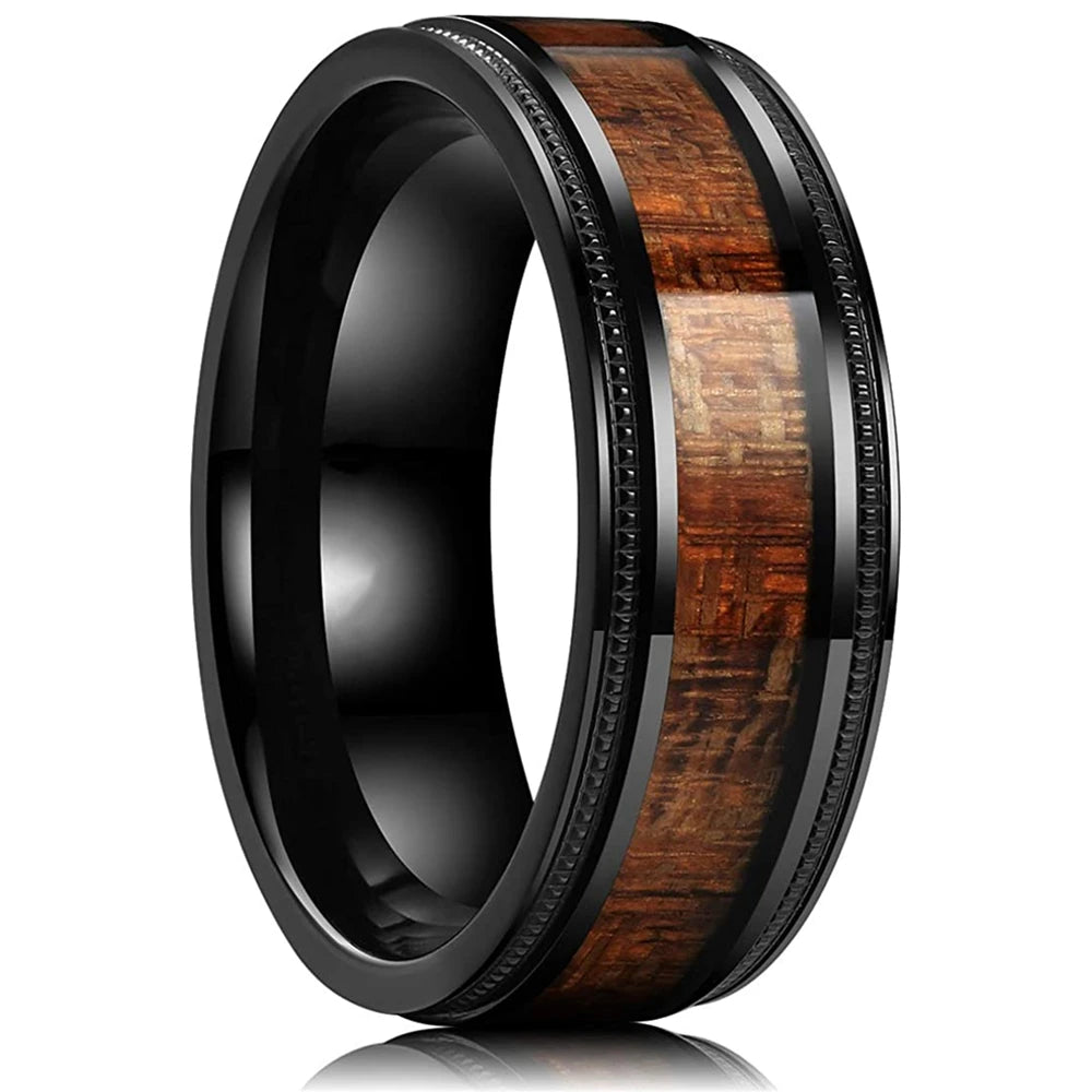 Deer antler ring stainless steel wedding band koa wood men turquoise mens jewelry - s34 / china / 13