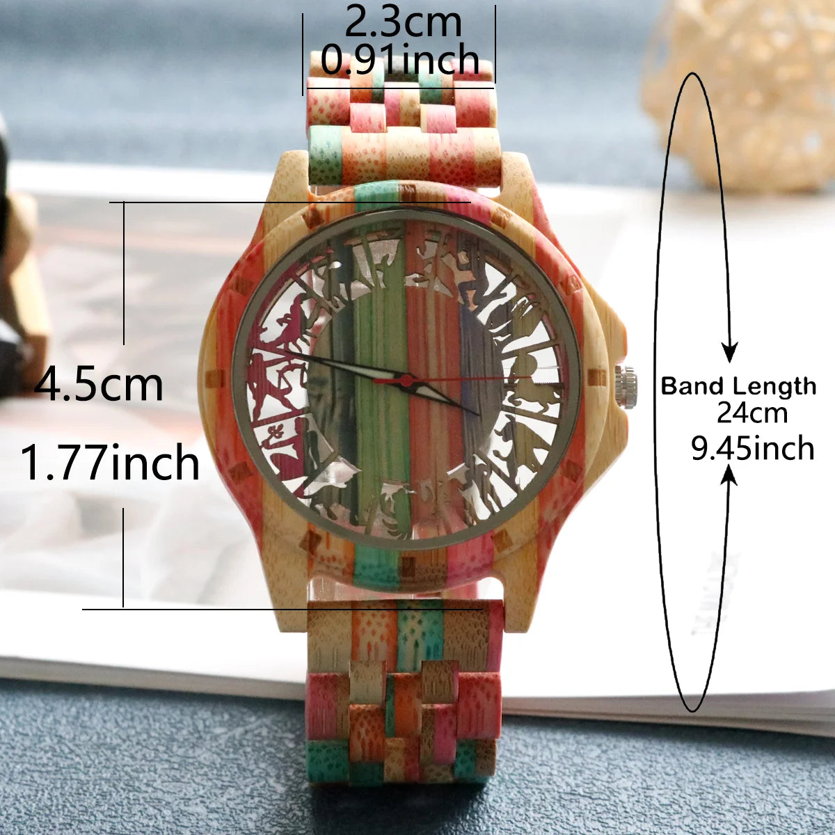 Colorful bamboo men’s watch,12 constellation scale hollow-out dial,fashion quartz wristwatch,men’s wooden watch,gift