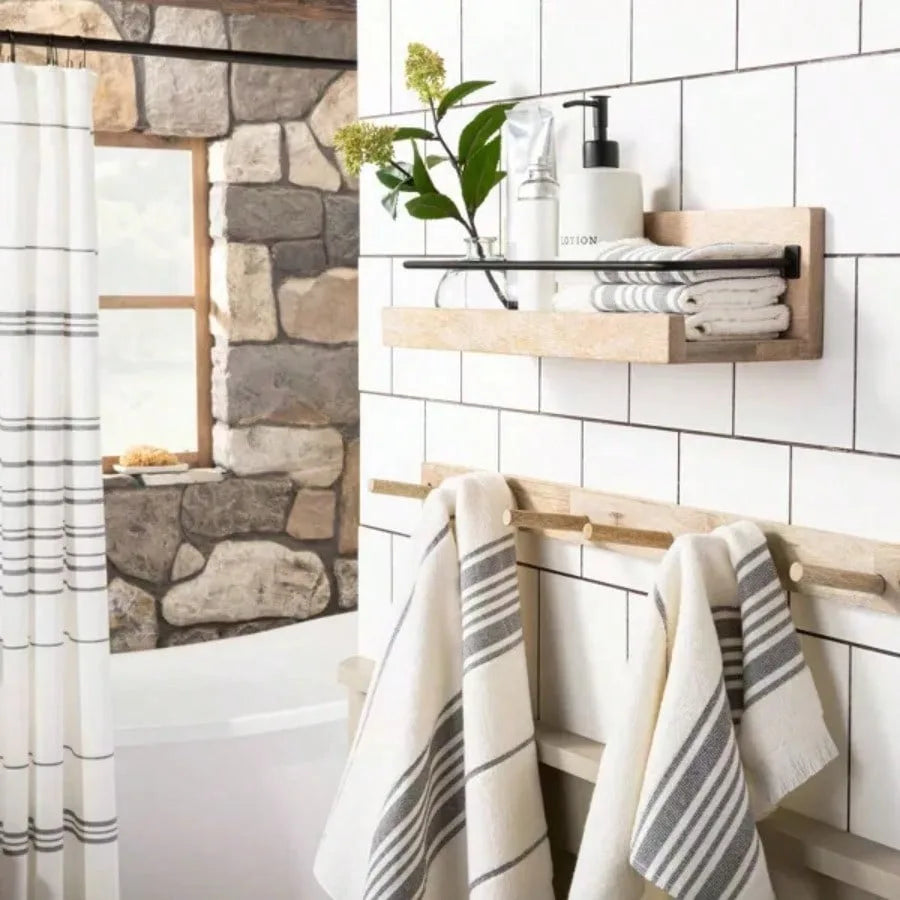 Wooden six-peg wall hook - magnolia pattern: mountable shelf white finish no tools required - united states