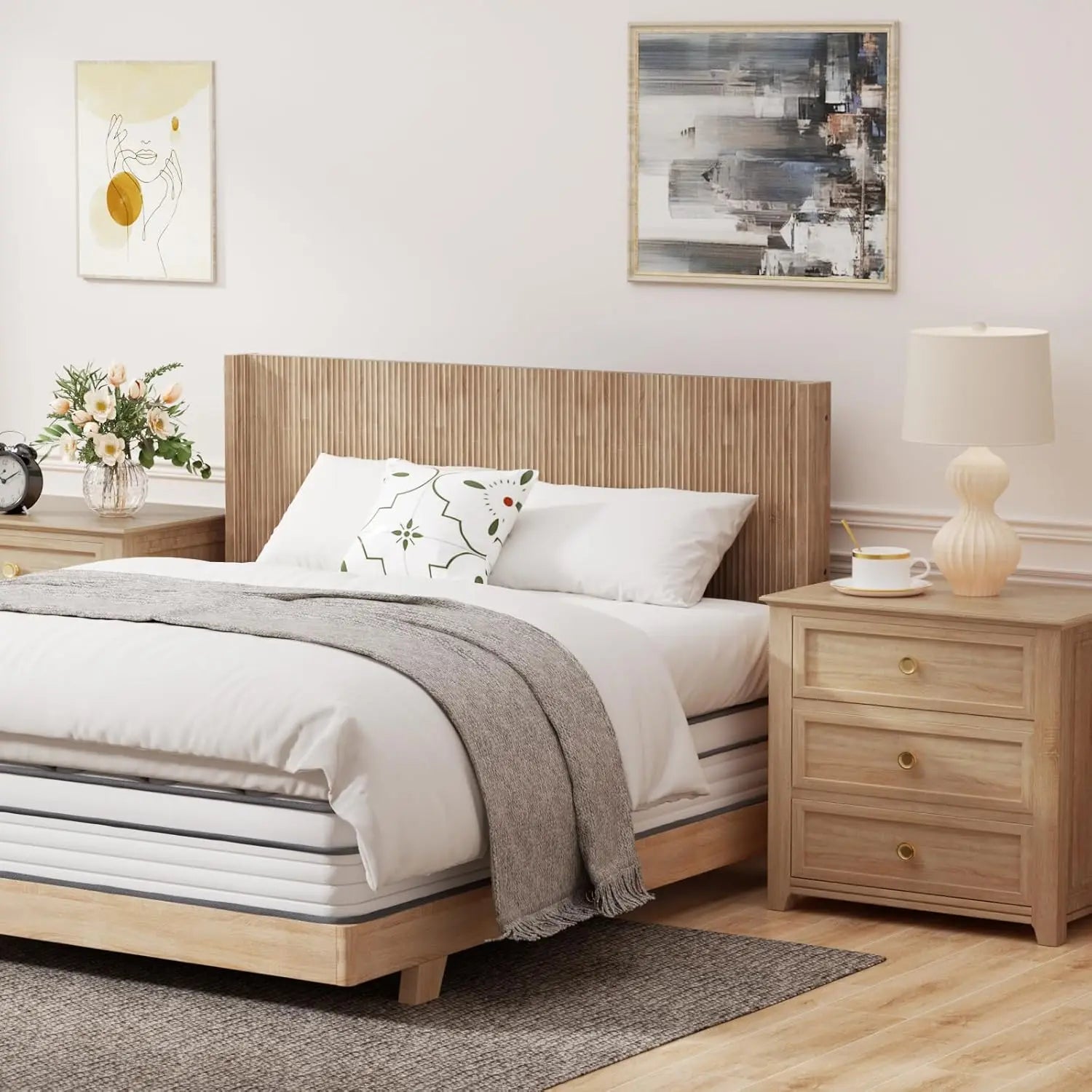 King size fluted headboard only - wall mount wood rustic & modern farmhouse,boho,fluted panel - united states