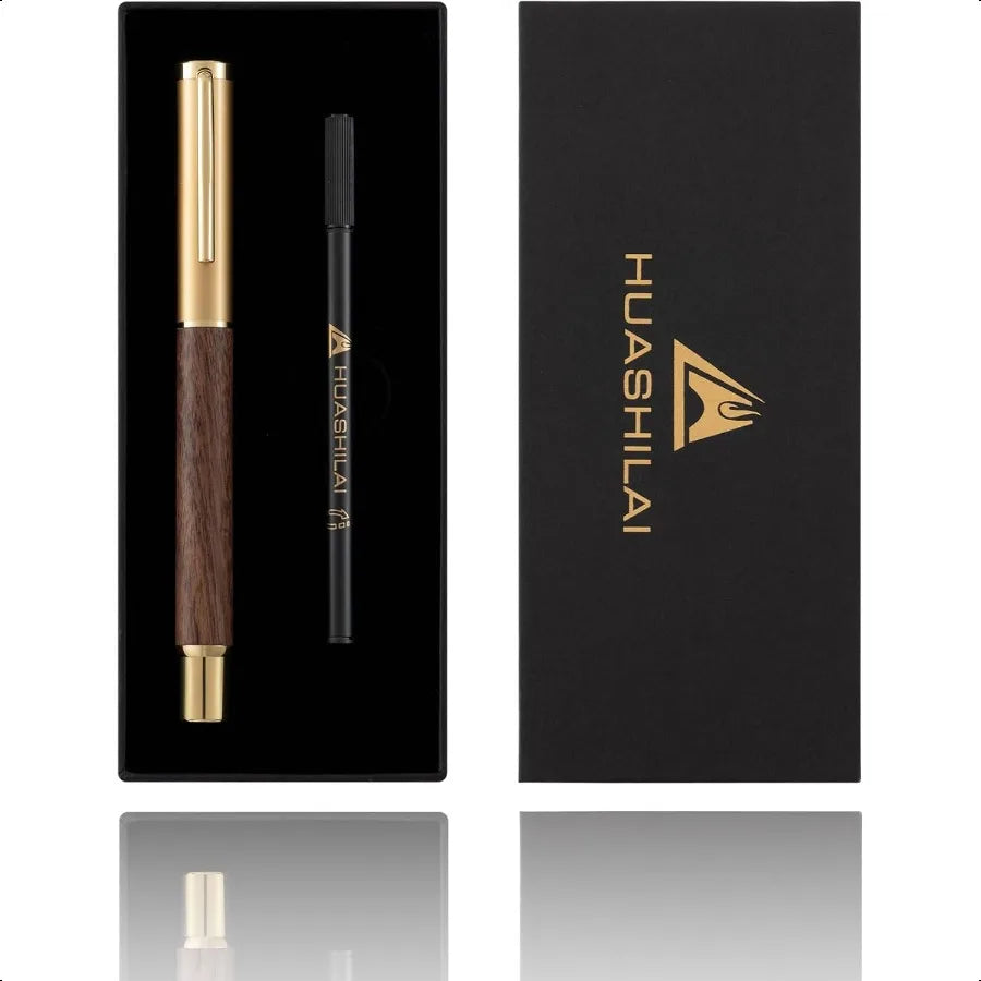 Luxury wooden and metal rollerball pen set with spare gel ink refillrosewood white oak walnut wood signature roller