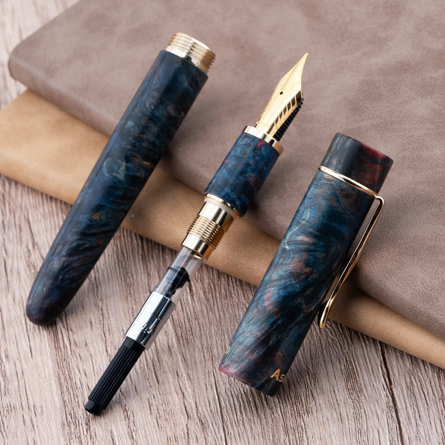 Asvine c2000 stabilized wood fountain pen no.8 ef/f/m/stub 1.1 nib dark blue-red handcraft large size writing