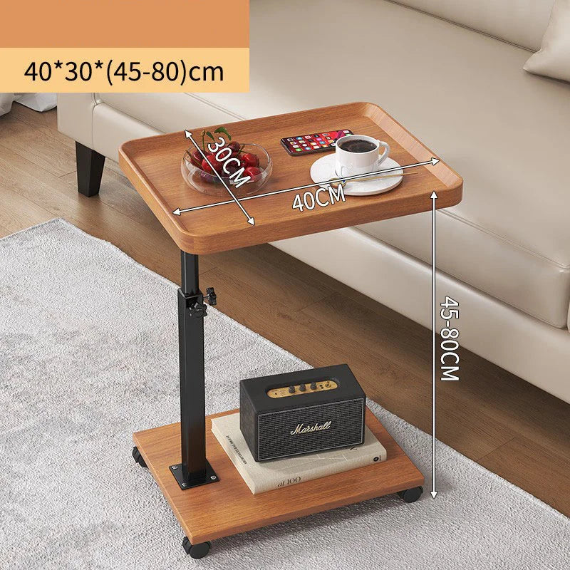 C shaped living room side table sofa cabinet mobile coffee simple small square bedroom bedside with wheel - wood color