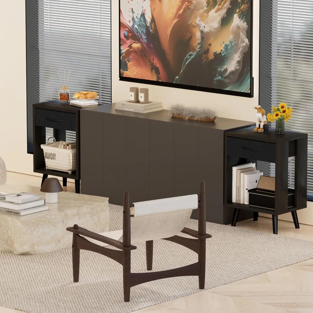 Set of 2 with fabric storage drawer and open wood shelf,side table for bedroom,night stand bedroom