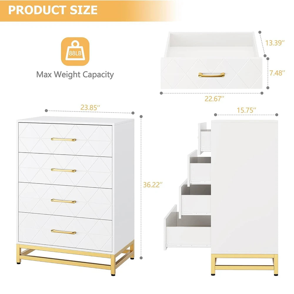 4 drawers dresser chests for bedroom wood chest of drawer organizer living room hallway and entryway - white / united