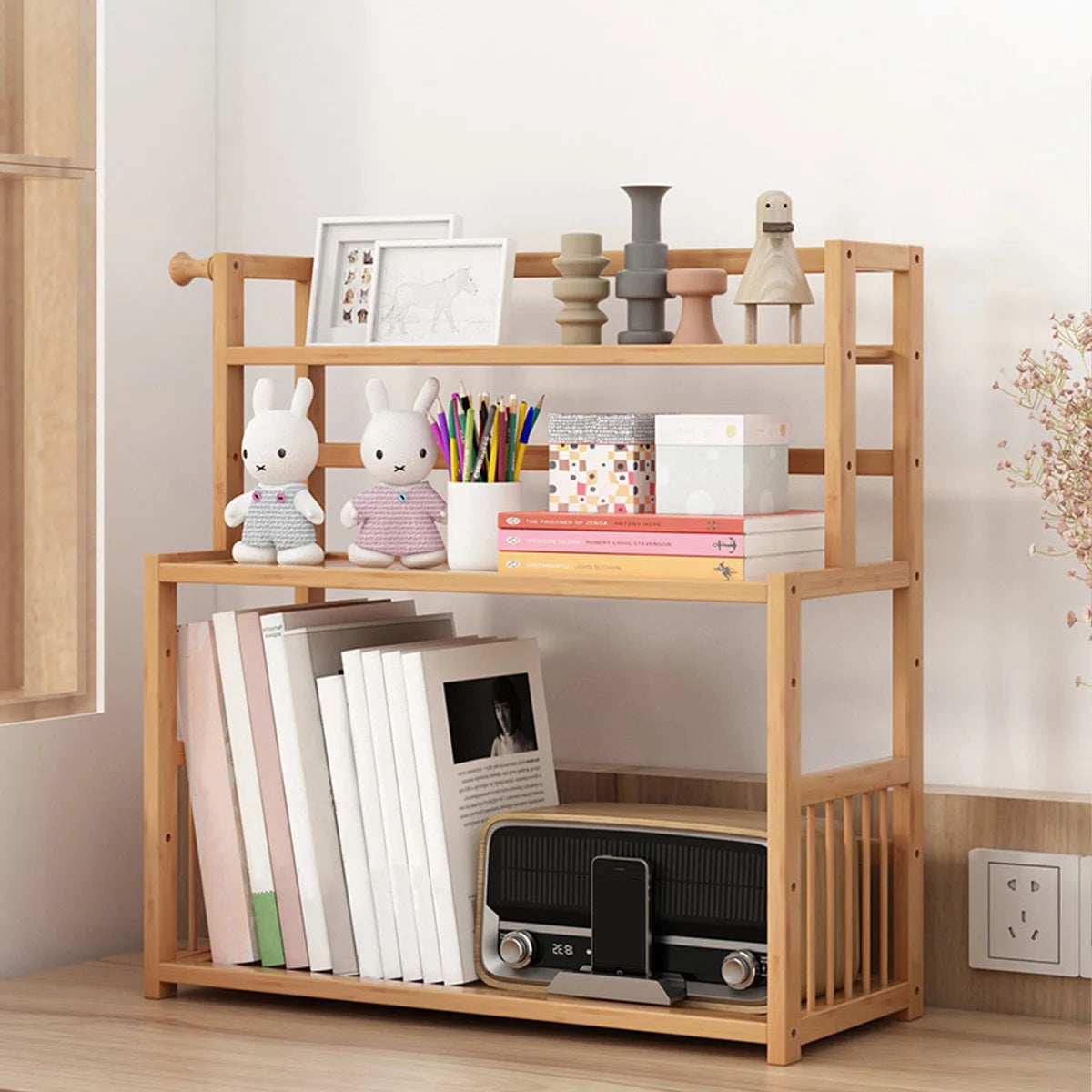 3-layer display shelf wooden desktop storage rack simple tabletop stand organizer for home decorative office bedroom