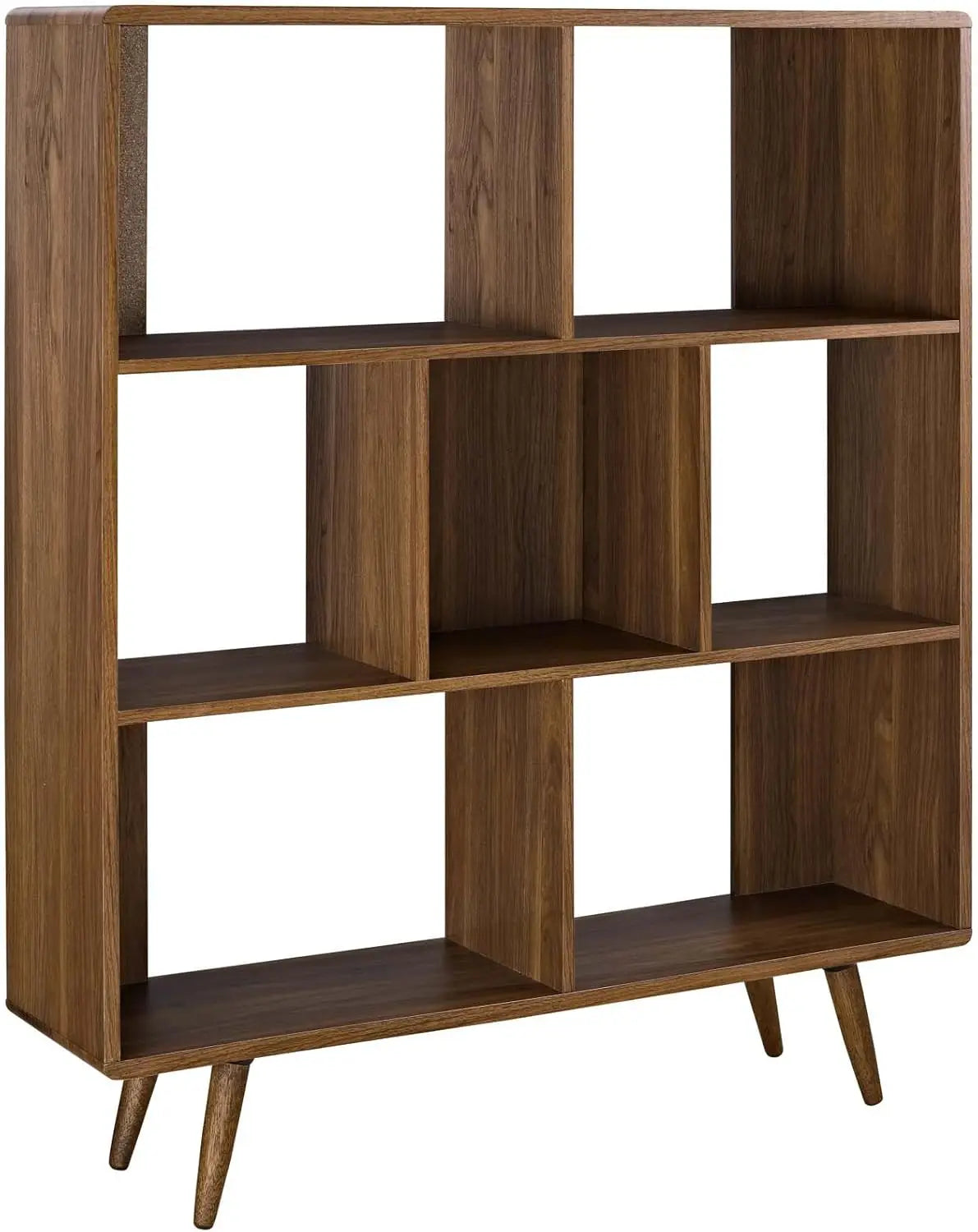 Transmit mid-century offset cube wood 7 tier bookcase in walnut - united states - bookshelf