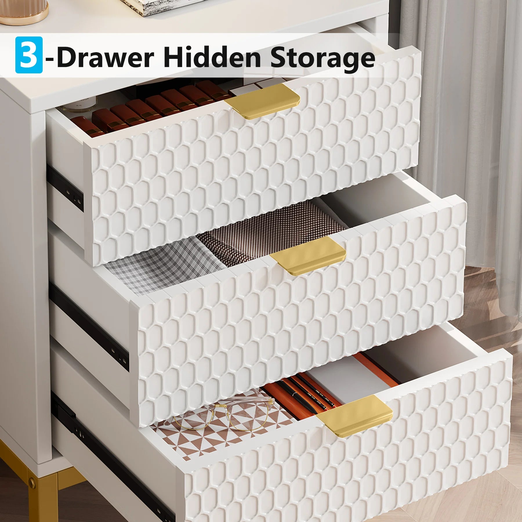 Tribesigns modern nightstand 65.5 cm tall bedside table with 3 drawers contemporary end side storage