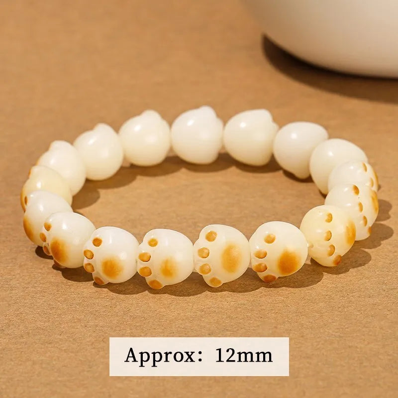 Jd natural wooden bodhi beaded cut cat paw bracelet women men cartoon handmade stretch bangles couple girls jewelry