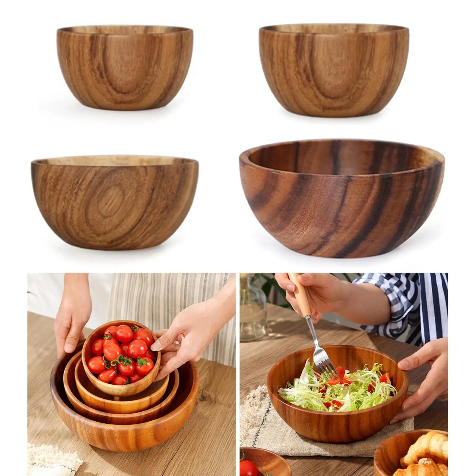 Wooden salad bowl household kitchen utensils fruit rice soup serving bowls