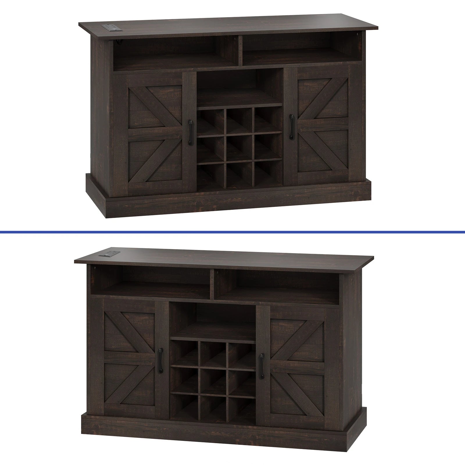 47’’ cabinet home bar liquor wine racks storage shelves wooden pantry living room - united states / brown - rack