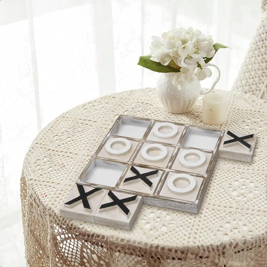 Jevergn 12.6 large wooden tic tac toe game rustic coffee table wood farmhouse board decor family games fo - united
