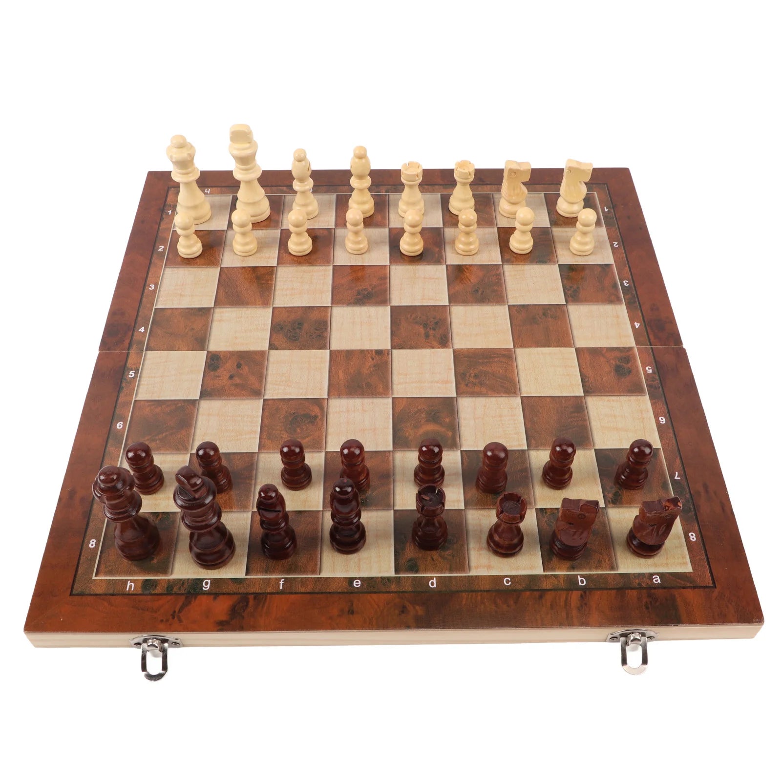 3 in 1 wooden chess checkers set portable game with folding board for kids adults - color as show