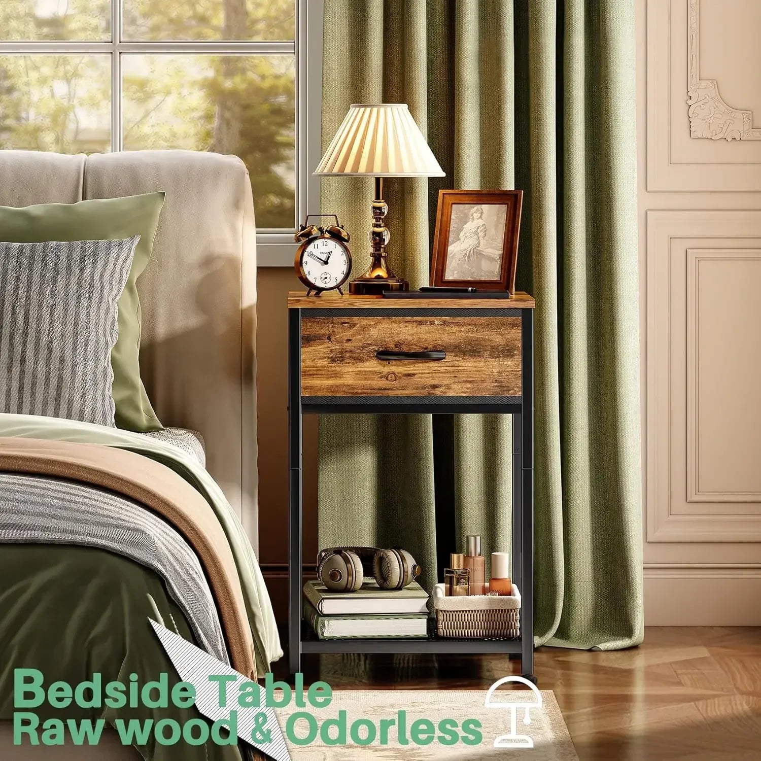 Night stands set of 2,end tables with drawer for bedroom bed side table home rustic brown wood stand - united states