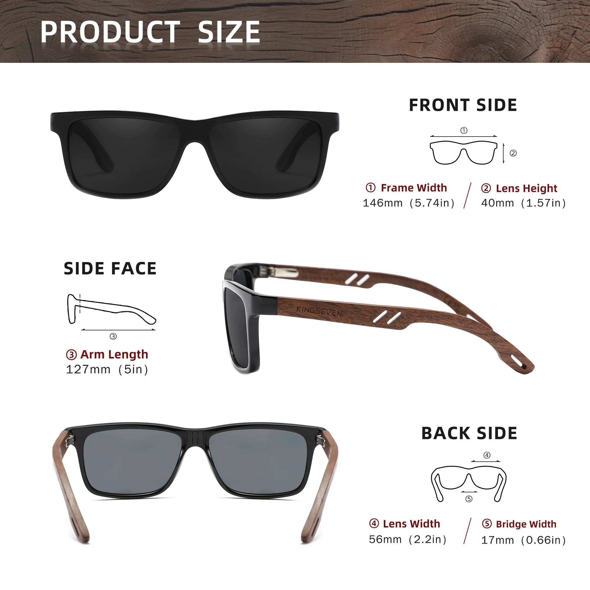 Kingseven sunglasses for men polarized walnut glasses retro man eyeglasses uva&b protection sun shades oculos gafas de