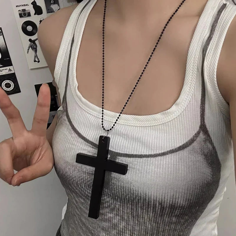 New gothic cool y2k wood cross pendants necklaces unisex black white red hip hop charm chain choker necklace fashion