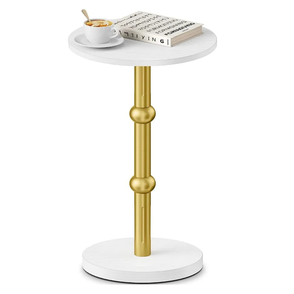 Drink table small round side for spaces accent with metal leg thickened wood pedestal coffee tables living room - white