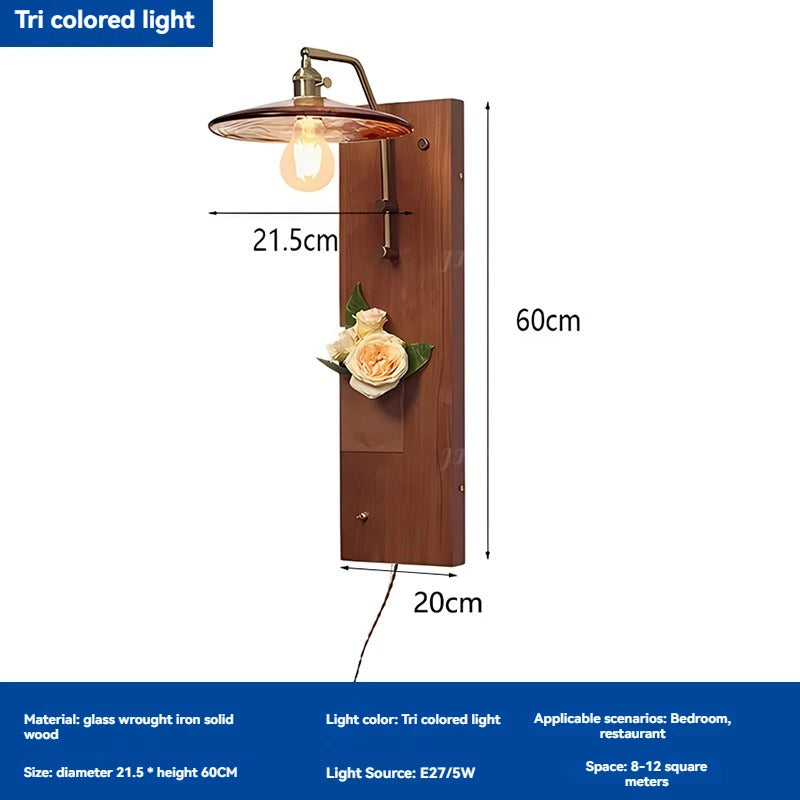 Niche retro home decor living room bedroom bedside hallway homestay coffee shop wooden board wiring free led wall light