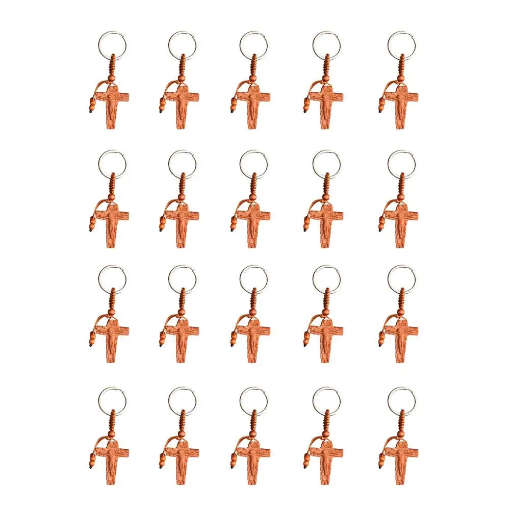 20 pcs keychain wooden key ring handmade premium material christian cross hanging keychains creative gift keyrings bag