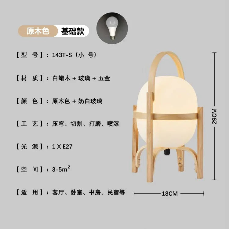 Japanese design solid wood glass desk light led e27 vintage table lamp home decor living room bedroom bedside kitchen