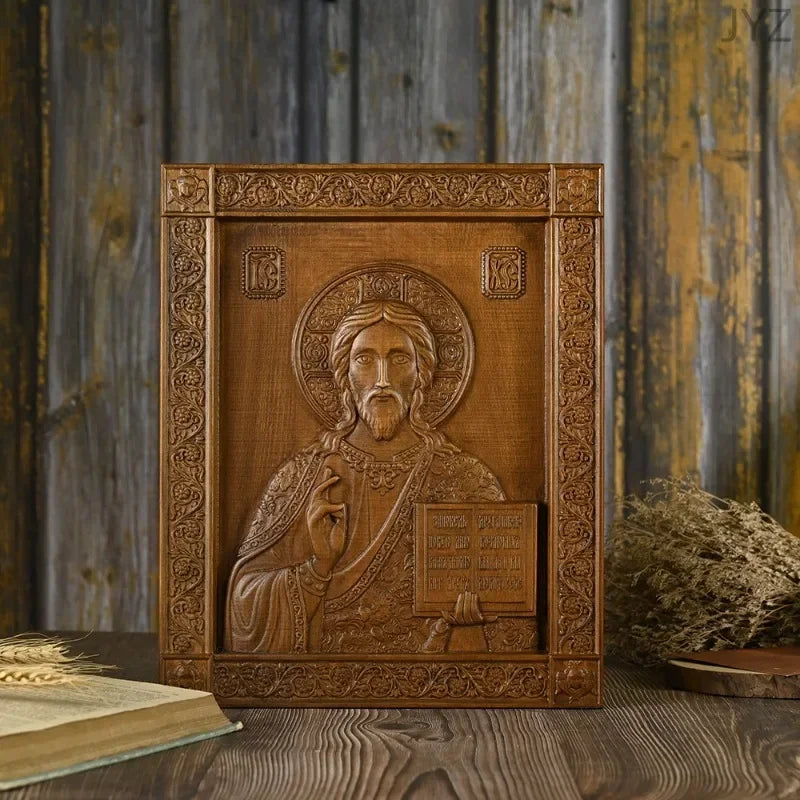 Vintage religious 35cm orthodox icon jesus statue holy saint plaque ornaments church interior home wall decor - retro