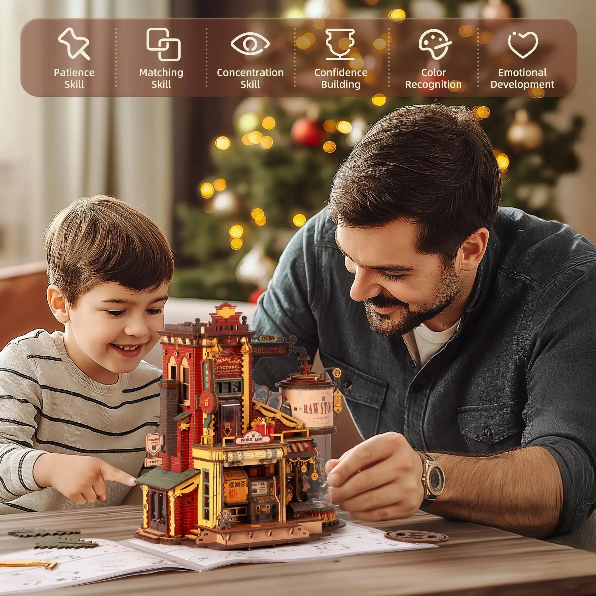 Robotime rokr dream gift factory 3d wooden puzzle christmas gifts toy with light and music for children kids building