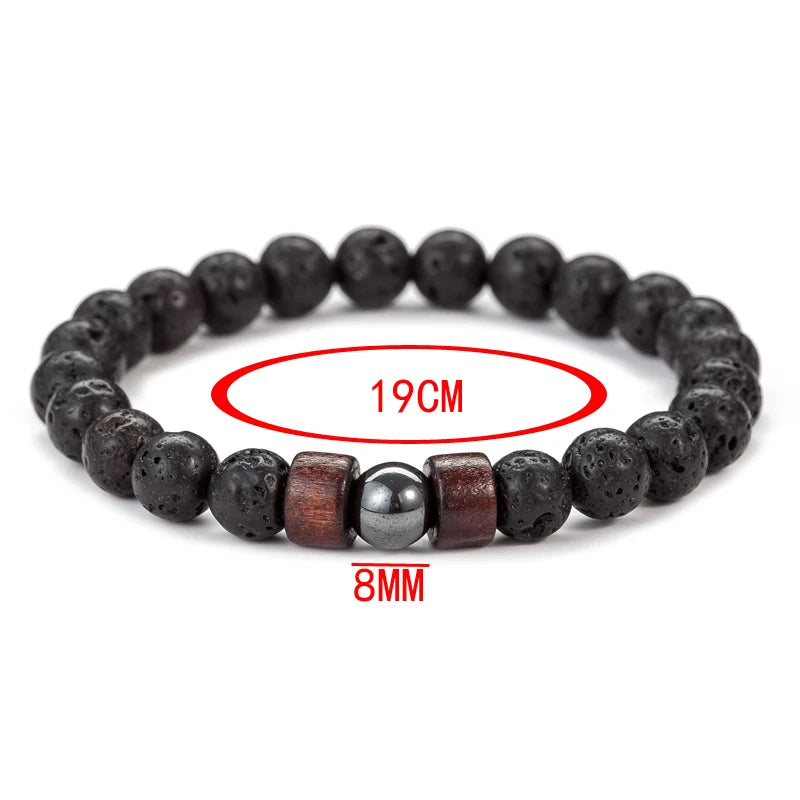 8mm volcanic stone bracelet for men lava wooden beads tibetan buddha male wrist chain jewelry handmade elastic