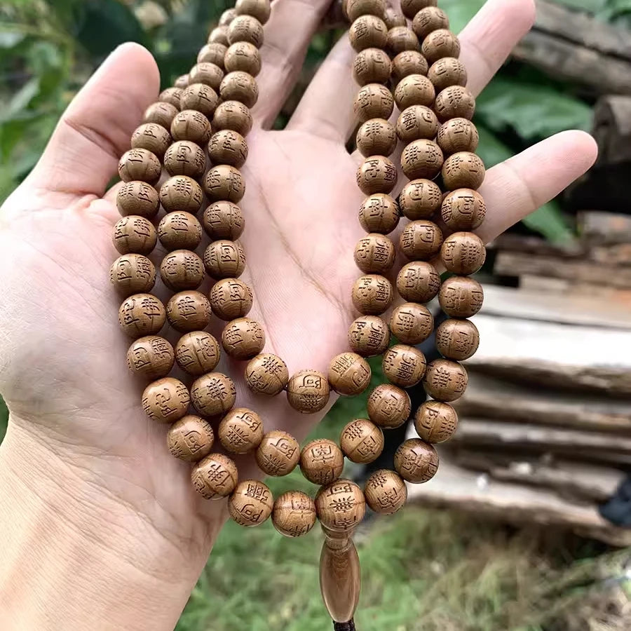 Carved buddha beads six paths wood wooden bracelet reciting hand chain cus made real mantra jewelry - six-lane wood