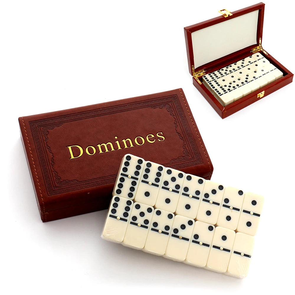 Wooden dominoes set with 28 tiles in a box - classic table board toy game for kids and adults games chinese chess