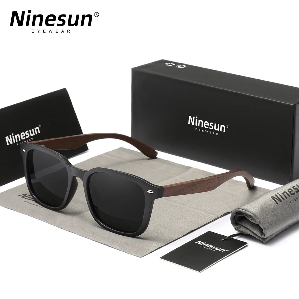 Ninesun walnut sunglasses wood high quality polarized men’s mirror lens glasses uv400 women fishing driving for holiday