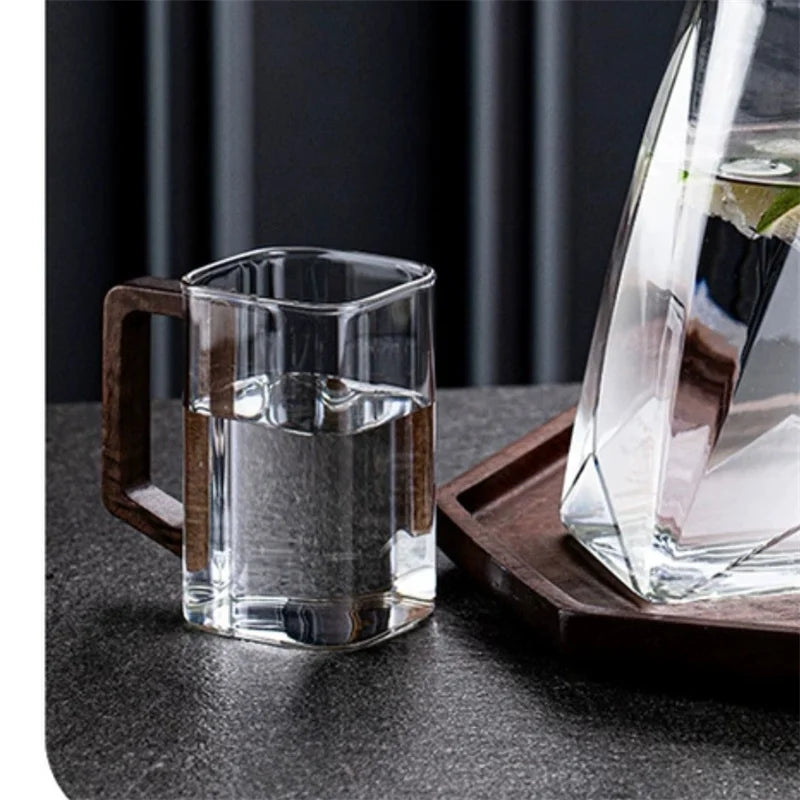 250ml square high borosilicate glass coffee mug with wooden handle heat-resistant tea breakfast milk caffe americano