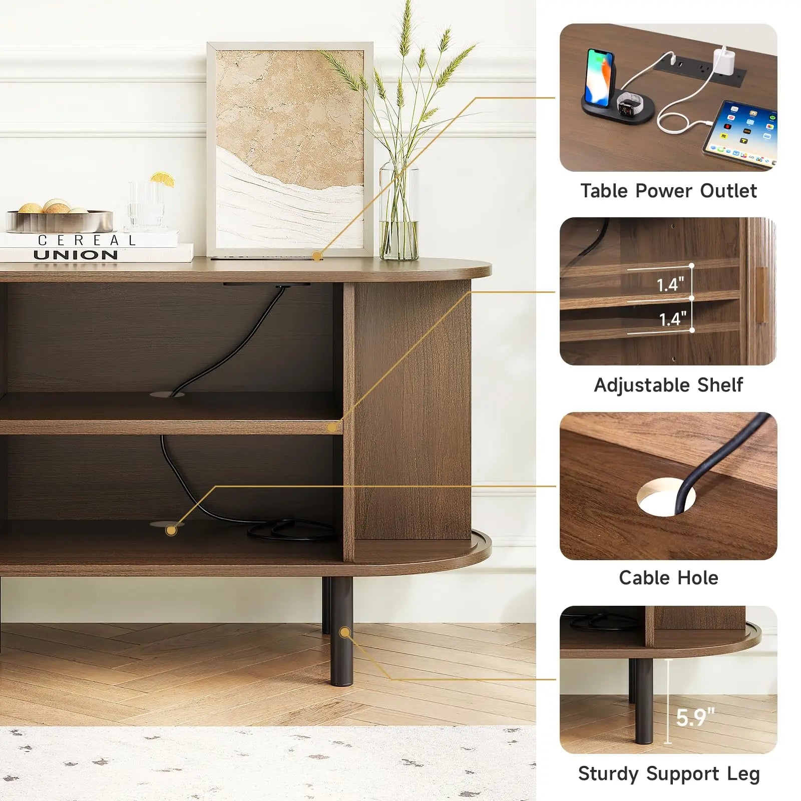 Tv stand living room furniture with power outlet for tvs up to 60/70’’,tv table sliding doors storage adjustable shelves