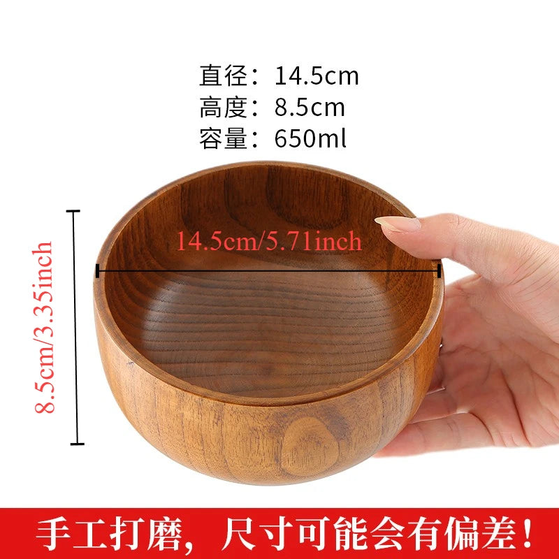Japanese wooden bowls children drop-proof solid wood large noodle salad ramen bowl vintage household dining room