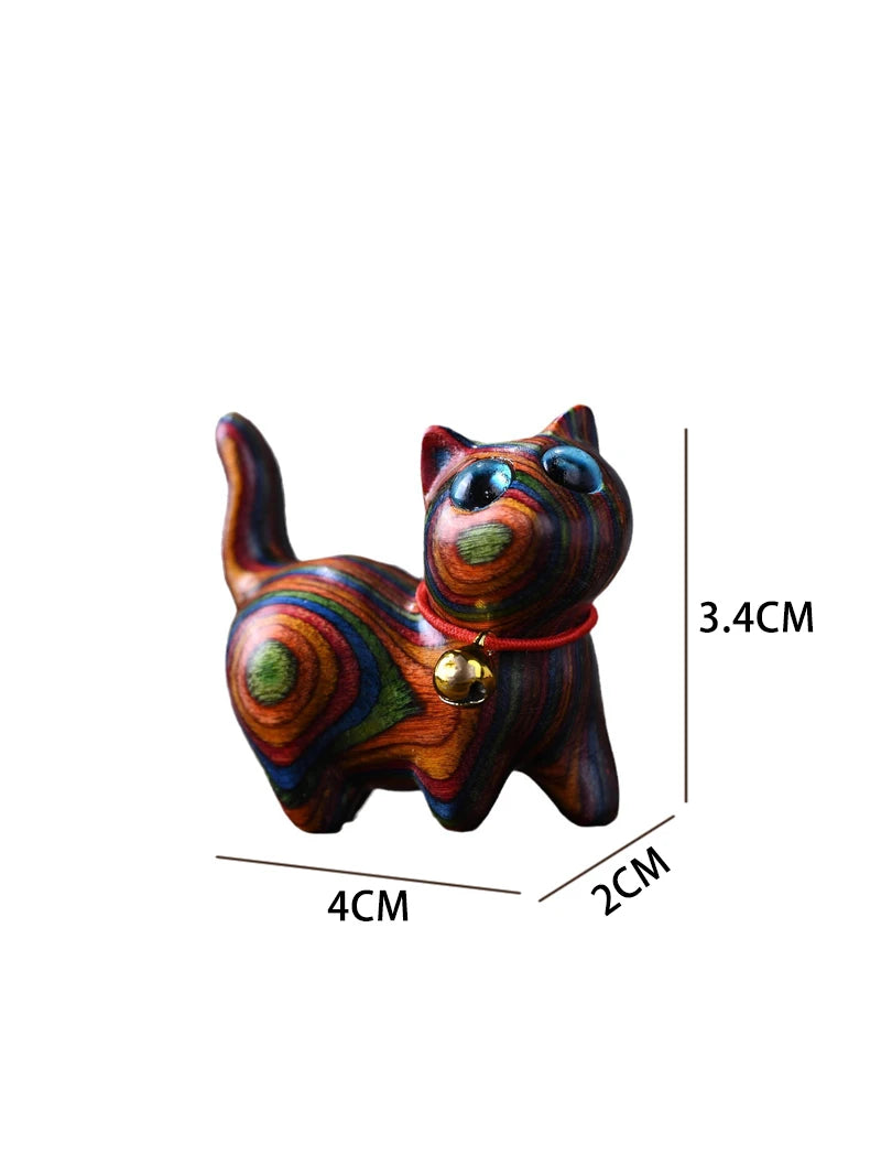 Mini natural wood cat dog miniatures hand-carved wooden puppy kitty figures room decor home decoration accessories - c4