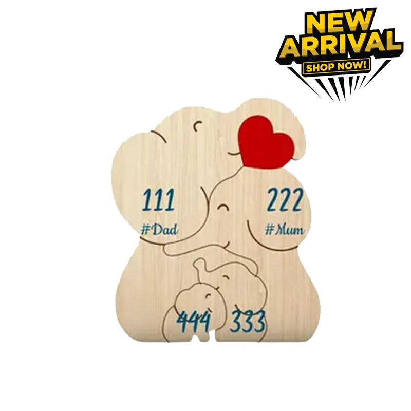 Personalized elephant family wooden puzzle love animal wood custom name sculpture free engraving decor gifts - b-4
