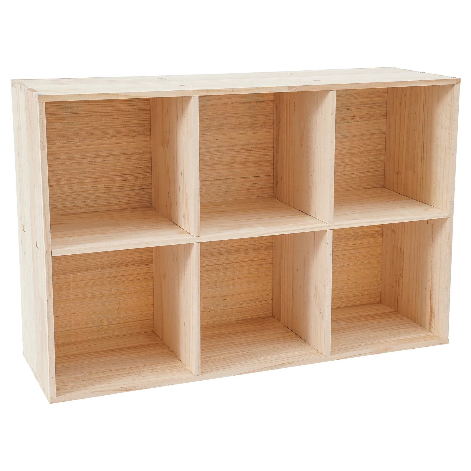 6-compartment solid wood shelves wooden cube shelf bookcase floorstanding bookshelf with 3 fabric baskets - beige