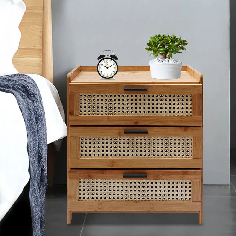 3- drawer bamboo wood bedside table nightstand storage cabinet bedroom end furniture - united states