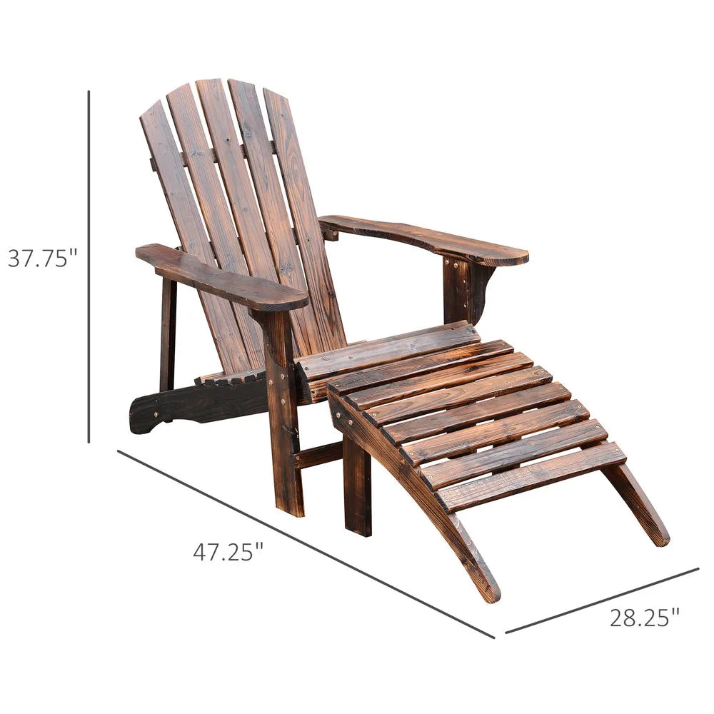 Outdoor patio deck adirondack chair fir wood lounger beach seat pool w/ ottoman - natural / united states