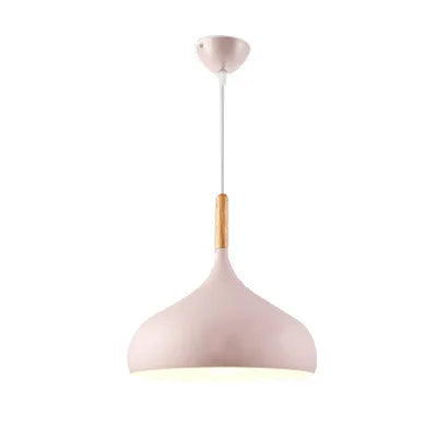 Nordic colored chandelier wooden pendant light bedroom living room led lamp single head aluminum children lighting
