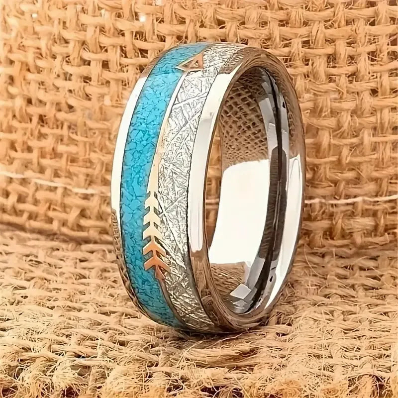 Deer antler ring stainless steel wedding band koa wood men turquoise mens jewelry - s35 / china / 11